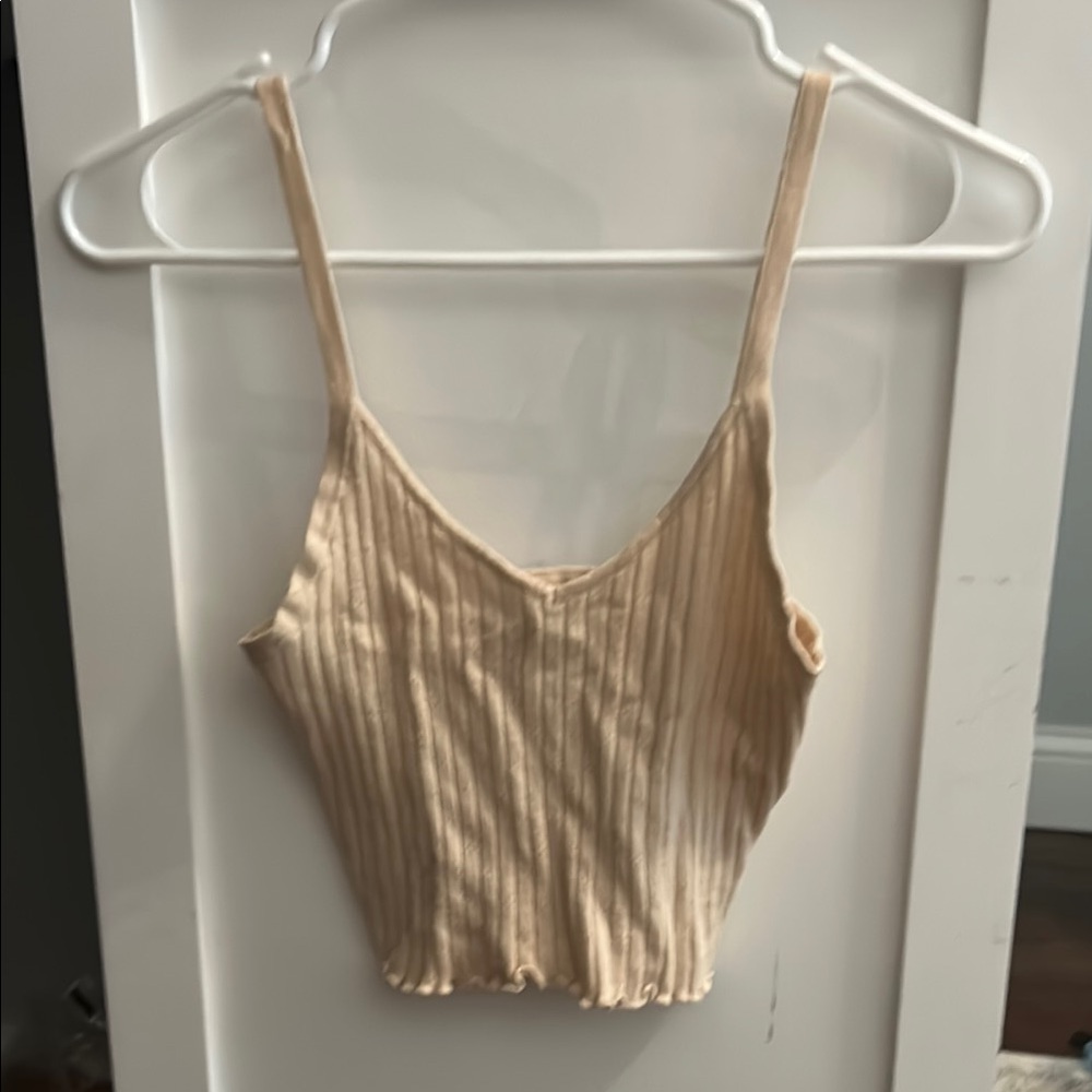 Beige Ribbed Women's Top